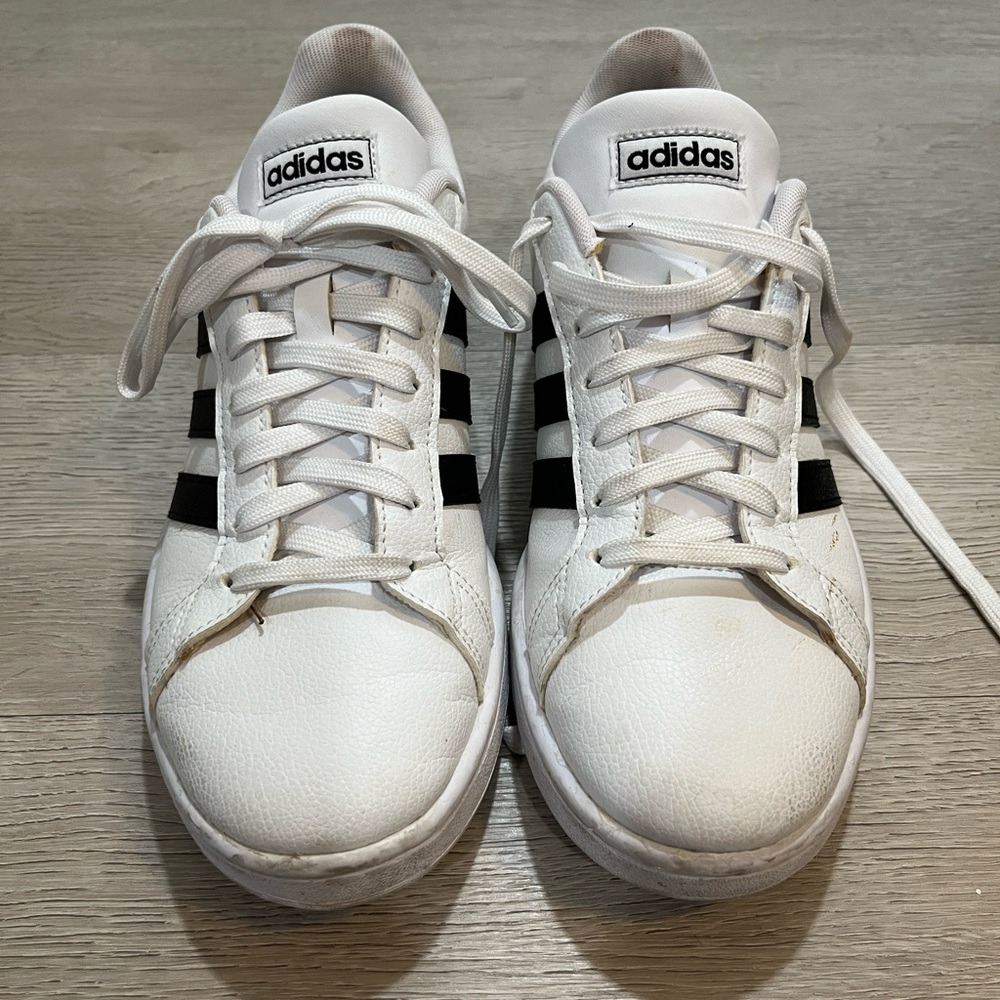 Black and White Adidas Sneakers, Size 8.5